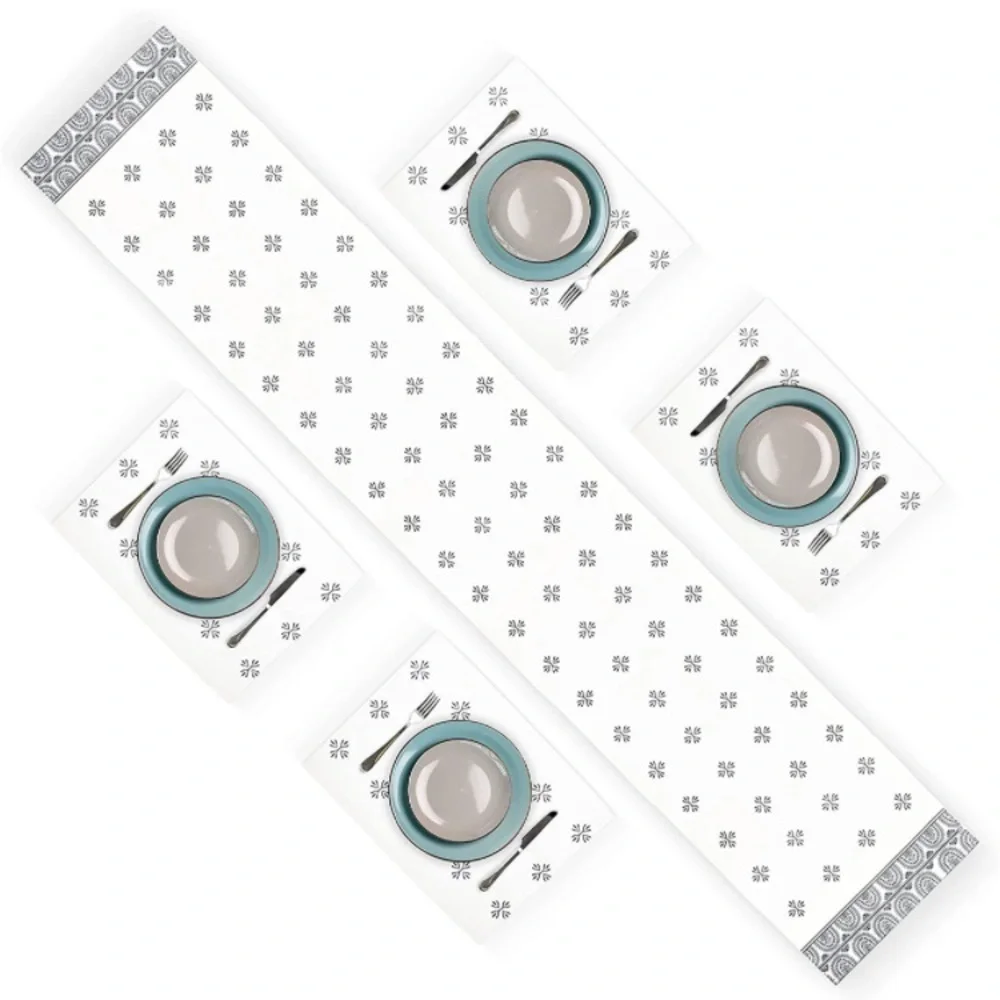 Brand New 5 Piece Set of Matching Modern Design Table Runner and Placemats